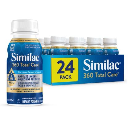 Picture of Similac 360 Total Care Infant Formula, Has 5 HMO Prebiotics, Our Closest Prebiotic Blend to Breast Milk, Non-GMO, Baby Formula, Ready to Feed, 8-fl-oz Bottle, Pack of 24