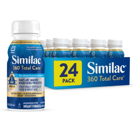 Picture of Similac 360 Total Care Infant Formula, Has 5 HMO Prebiotics, Our Closest Prebiotic Blend to Breast Milk, Non-GMO, Baby Formula, Ready to Feed, 8-fl-oz Bottle, Pack of 24