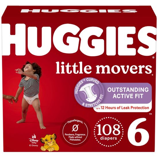 Picture of Huggies Size 6 Diapers, Little Movers Baby Diapers, Size 6 (35+ lbs), 108 Count, Packaging May Vary