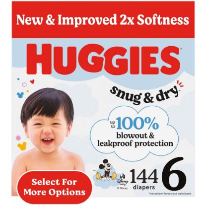 Picture of Huggies Size 6 Diapers, Snug & Dry Baby Diapers, Size 6 (35+ lbs), 144 Count (2 Packs of 72), Packaging May Vary