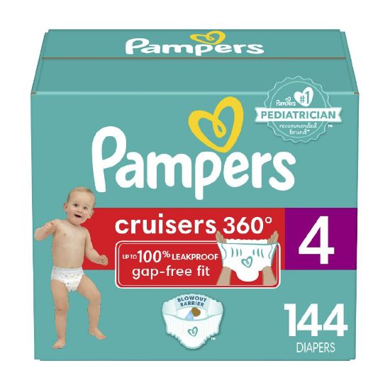 Picture of Pampers Diapers - Cruisers 360 - Size 4, 144 Count, Babyproof up to 100% Leakproof Pull-On Diaper