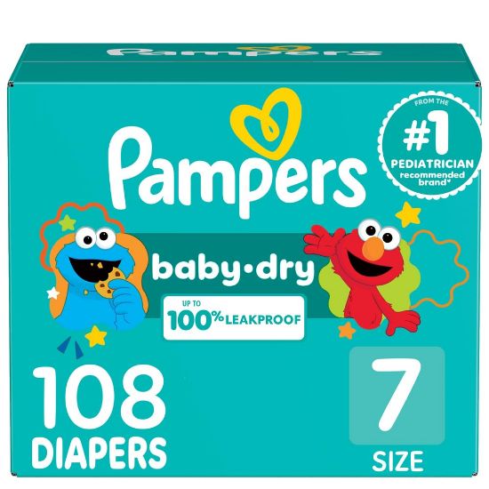 Picture of Pampers Diapers - Baby Dry - Size 7, 108 Count, Absorbent Disposable Infant Diaper (Packaging May Vary)