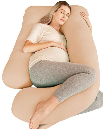 Picture of Cute Castle Cooling Cover Pregnancy Pillows, Soft U-Shape Maternity Pillow with Removable Cover - Full Body Pillows for Adults Sleeping - Pregnancy Must Haves - Jumbo 57 Inch - Brown