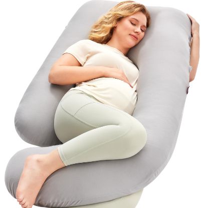 Picture of Momcozy Pregnancy Pillows for Sleeping, U Shaped Full Body Pillow for Pregnancy Women with Removable Jersey Cotton Cover, 57 Inch Maternity Pillow, Grey