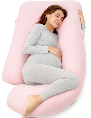 Picture of Momcozy Pregnancy Pillows for Sleeping, U Shaped Full Body Maternity Pillow for Side Sleeping - Support for Back, Legs, Belly, HIPS, 57 Inch, Pink