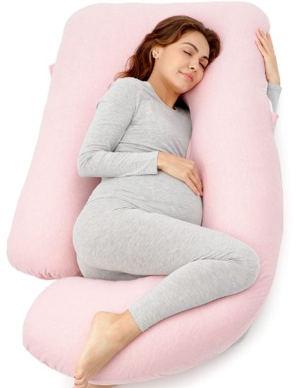 Picture of Momcozy Pregnancy Pillows for Sleeping, U Shaped Full Body Maternity Pillow for Side Sleeping - Support for Back, Legs, Belly, HIPS, 57 Inch, Pink