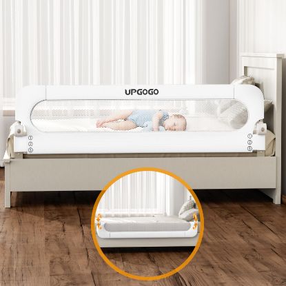 Picture of UPGOGO Folding Bed Rail for Toddlers,Safety Baby Bed Rail Guard,Kid Bed Rail with Reinforced Anchor Safety System,Bed Rail for Baby Fit Bunk,Full Size,Queen,King,Twin(White,71"x23.6")