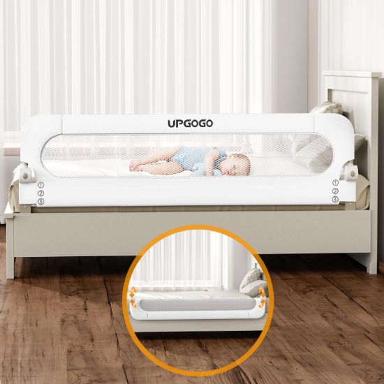 Picture of UPGOGO Folding Bed Rail for Toddlers,Safety Baby Bed Rail Guard,Kid Bed Rail with Reinforced Anchor Safety System,Bed Rail for Baby Fit Bunk,Full Size,Queen,King,Twin(White,71"x23.6")