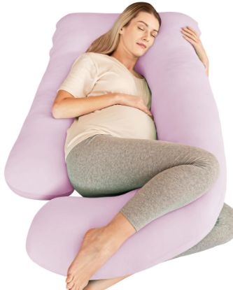 Picture of Cute Castle Cooling Cover Pregnancy Pillows, Soft U-Shape Maternity Pillow with Removable Cover - Full Body Pillows for Adults Sleeping - Pregnancy Must Haves - Jumbo 57 Inch - Purple