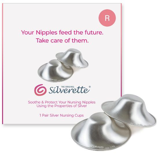 Picture of SILVERETTE® The Original Silver Nursing Cups, Nipple Covers for Breastfeeding Essentials, Pure 925 Silver Nipple Shields for Breastfeeding Newborn, Lightweight Nursing Cups, Regular Size