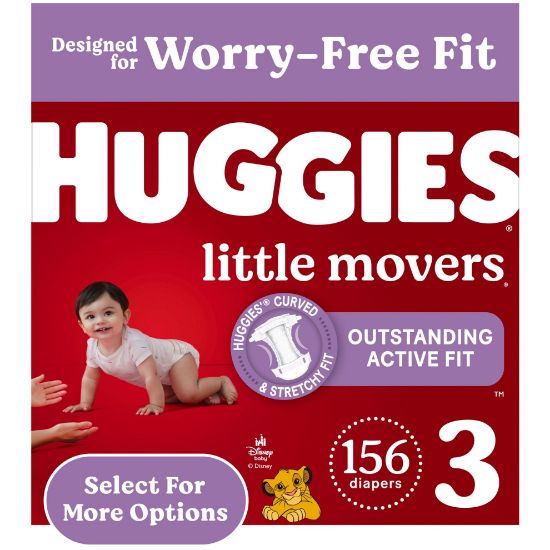 Picture of Huggies Size 3 Diapers, Little Movers Baby Diapers, Size 3 (16-28 lbs), 156 Count (6 packs of 26)