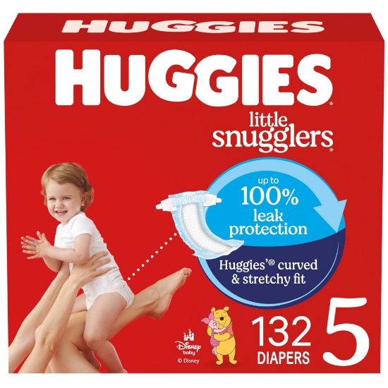 Picture of Huggies Size 5 Diapers, Little Snugglers Baby Diapers, Size 5 (27+ lbs), 132 Count (2 Packs of 66), Packaging May Vary