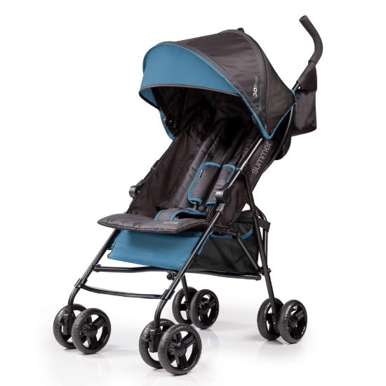 Picture of Summer by Ingenuity 3D Mini Convenience Stroller - Lightweight Stroller with Compact Fold, Multi-Position Recline, Canopy with Pop Out Sun Visor - Umbrella Stroller for Travel & More, Blue/Black