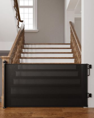 Picture of Cumbor 76" Wide Long Retractable Baby Gates for Stairs, Mesh Dog Gate for the House, 34" Tall Extra Wide Pet Gate for Dogs, Child Safety Gates for Doorways, Hallways, Indoor/Outdoor(Black)