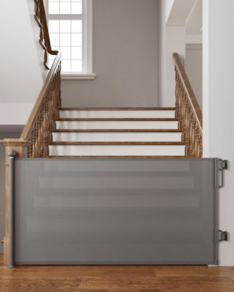 Picture of Cumbor 76" Wide Long Retractable Baby Gates for Stairs, Mesh Dog Gate for the House, 34" Tall Extra Wide Pet Gate for Dogs, Child Safety Gates for Doorways, Hallways, Indoor/Outdoor(Gray)