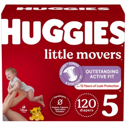 Picture of Huggies Size 5 Diapers, Little Movers Baby Diapers, Size 5 (27+ lbs), 120 Count (2 Packs of 60)