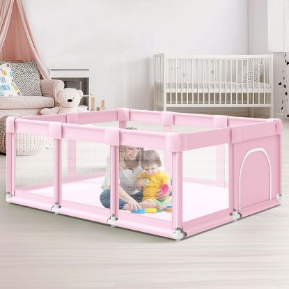 Picture of Baby Playpen 74"x50" PlayPen for Babies and Toddlers Pink, Large Play Yards for Indoor & Outdoor with Zipper Gates