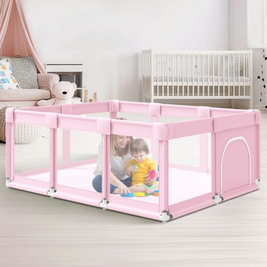 Picture of Baby Playpen 74"x50" PlayPen for Babies and Toddlers Pink, Large Play Yards for Indoor & Outdoor with Zipper Gates