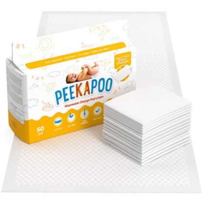 Picture of Peekapoo - Disposable Changing Pad Liners (100 Pack) Super Soft, Ultra Absorbent & Waterproof - Covers Any Surface for Mess Free Baby Diaper Changes