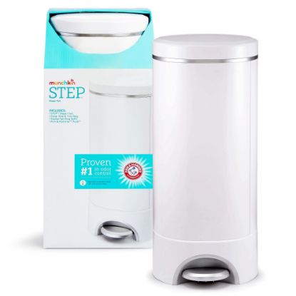 Picture of Munchkin® STEP™ Diaper Pail Powered by Arm & Hammer, #1 in Odor Control, Award-Winning, Includes 1 Snap, Seal & Toss™ Bag, 1 Starter Refill Ring, and 1 PUCK™ Baking Soda Cartridge