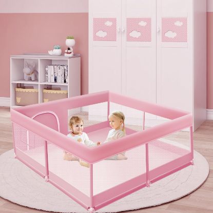 Picture of Fshibila 50" ×50" Baby Playpen, Baby Playard for Babies and Toddlers, Baby Fence Play Pens for Indoor & Outdoor, Sturdy Safety Play Yard with Soft Breathable Mesh, Anti-Fall, Pink