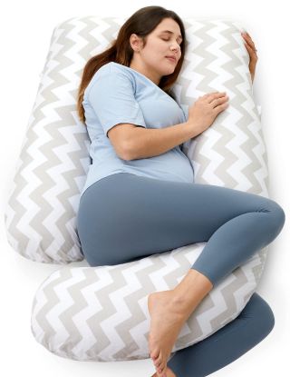 Picture of Momcozy U Shaped Pregnancy Pillows with Cotton Removable Cover, 57 Inch Maternity Pillow Full Body Support, Must Have for Pregnant Women, Geometric Pattern