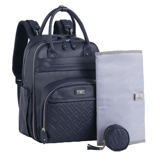 Picture of BabbleRoo Leather Diaper Bag Backpack - Baby Essentials Travel Baby Bag, Multi function, with Changing Pad, Stroller Straps & Pacifier Case - Unisex, Midnight Blue