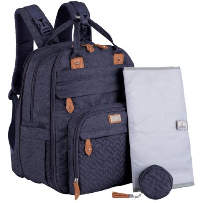 Picture of BabbleRoo Extra Large Diaper Bag Backpack, Expandable Baby Bag with Up to 50% More Capacity - Travel Essentials Baby Bag Tote with Changing Pad, Stroller Straps & Pacifier Case - Unisex, Denim Blue