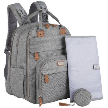 Picture of BabbleRoo Extra Large Diaper Bag Backpack, Expandable Baby Bag with Up to 50% More Capacity - Travel Essentials Baby Bag Tote with Changing Pad, Stroller Straps & Pacifier Case - Unisex, Light Gray