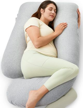 Picture of Momcozy U Shaped Pregnancy Pillows with Cotton Removable Cover, 57 Inch Full Body Pillow Maternity Support, Must Have for Pregnant Women, Hatha Grey