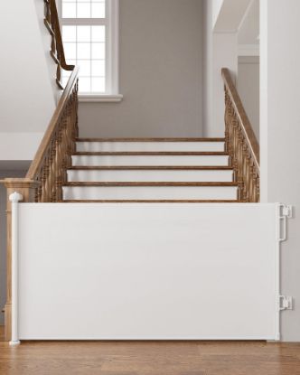 Picture of Cumbor 76" Wide Long Retractable Baby Gates for Stairs, Mesh Dog Gate for The House, 34" Tall Extra Wide Pet Gate for Dogs, Child Safety Gates for Doorways, Hallways, Cat Gate Indoor/Outdoor(White)