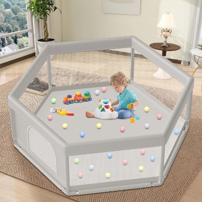 Picture of Hiaksedt Large Baby Playpen 65x65 Inch, Play Pens for Babies and Toddlers Hexagonal Type Baby Play Yards for Indoor & Outdoor with Breathable Mesh Anti-Fall