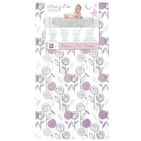 Picture of Dream On Me Floral Dreams Firm Fiber Baby Crib Mattress Rose Pink, Greenguard Gold and JPMA Certified, Fits All Standard Cribs and Toddler Beds, Waterproof Sleep Surface & Machine Washable Cover