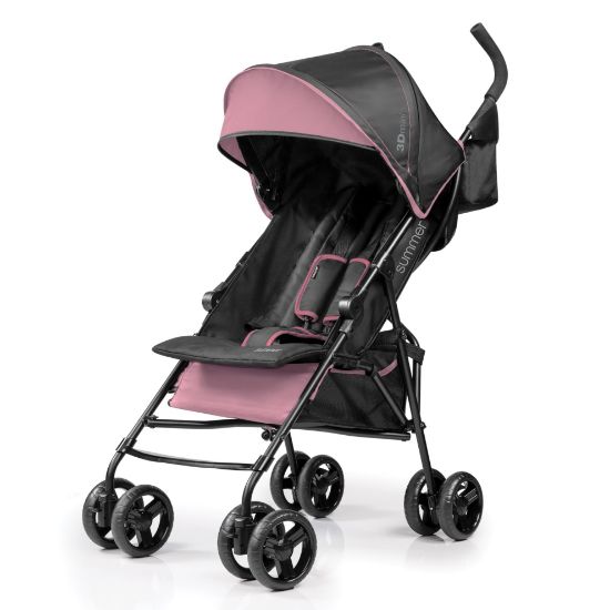 Picture of Summer by Ingenuity 3D Mini Convenience Stroller - Lightweight Stroller with Compact Fold, Multi-Position Recline, Canopy with Pop Out Sun Visor and More - Umbrella Stroller for Travel, Pink