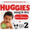 Picture of Huggies Size 2 Diapers, Snug & Dry Baby Diapers, Size 2 (12-18 lbs), 222 Count (3 Packs of 74), Packaging May Vary