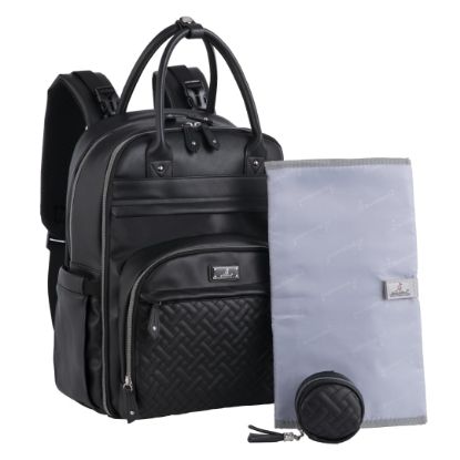 Picture of BabbleRoo Leather Diaper Bag Backpack - Baby Essentials Travel Baby Bag, Multi function, with Changing Pad, Stroller Straps & Pacifier Case - Unisex, Black