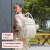 Picture of BabbleRoo Leather Diaper Bag Backpack - Baby Essentials Travel Baby Bag, Multi function, Waterproof, with Changing Pad, Stroller Straps & Pacifier Case - Unisex, Eggshell White