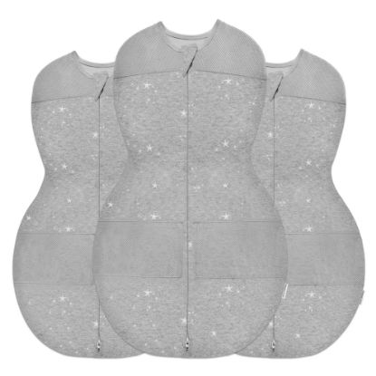 Picture of Happiest Baby Sleepea 5-Second Swaddle - 100% Organic Cotton Baby Swaddle Blanket - Doctor Designed Promotes Healthy Hip Development - 3-Pack Newborn Bundle (Graphite Stars, 2 x Small, 1 x Medium)