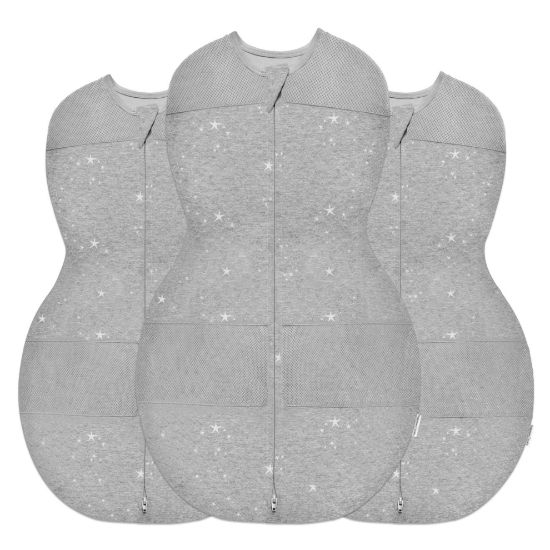 Picture of Happiest Baby Sleepea 5-Second Swaddle - 100% Organic Cotton Baby Swaddle Blanket - Doctor Designed Promotes Healthy Hip Development - 3-Pack Newborn Bundle (Graphite Stars, 2 x Small, 1 x Medium)