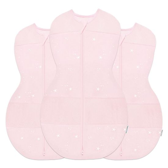 Picture of Happiest Baby Sleepea 5-Second Swaddle - 100% Organic Cotton Baby Swaddle Blanket - Doctor Designed Promotes Healthy Hip Development - 3-Pack Bundle (Rose Stars, S, M, L)