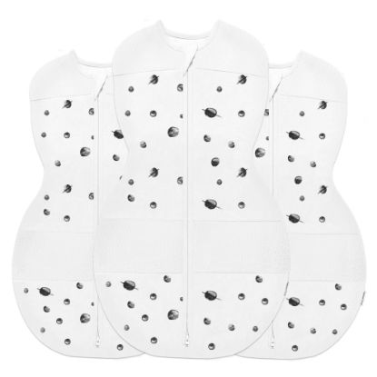 Picture of Happiest Baby Sleepea 5-Second Swaddle - 100% Organic Cotton Baby Swaddle Blanket - Doctor Designed Promotes Healthy Hip Development - 3-Pack Newborn Bundle (Ivory Planets, 2 x Small, 1 x Medium)