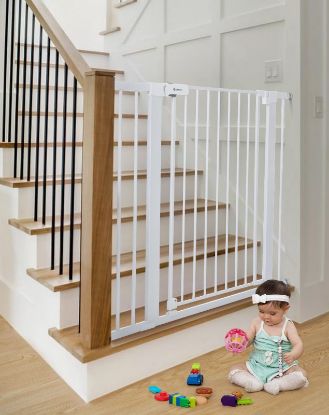 Picture of COMOMY 36" Extra Tall Baby Gate for Stairs Doorways, Fits Openings 29.5" to 40.6" Wide, Auto Close Sturdy Safety Dog Gate for House, Pressure Mounted Easy Walk Through Pet Gate with Door, White