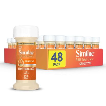 Picture of Similac 360 Total Care Sensitive Infant Formula for Fussiness & Gas Due to Lactose Sensitivity, Has 5 HMO Prebiotics, Non-GMO, Baby Formula, Ready to Feed, 2-fl-oz Bottle, Pack of 48