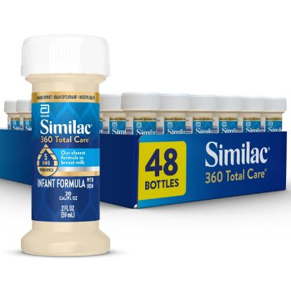 Picture of Similac 360 Total Care Infant Formula, Has 5 HMO Prebiotics, Our Closest Prebiotic Blend to Breast Milk, Non-GMO, Baby Formula, Ready to Feed, 2-fl-oz Bottle, Pack of 48