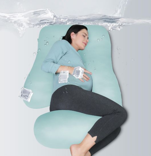 Picture of MOON PARK Pregnancy Pillows for Sleeping - U Shaped Full Body Maternity Pillow with Removable Cover - Support for Back, Legs, Belly, HIPS - 57 Inch - Ice Blue - Cooling Cover