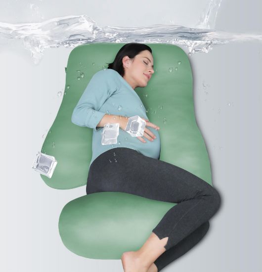 Picture of MOON PARK Pregnancy Pillows for Sleeping - U Shaped Full Body Maternity Pillow with Removable Cover - Support for Back, Legs, Belly, HIPS - 57 Inch - Green - Cooling Cover