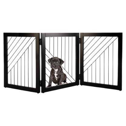 Picture of Pet Gate - 3-Panel Indoor Folding Dog Gate for Stairs or Doorways - 54x24-Inch Freestanding Pet Fence for Cats and Dogs by PETMAKER (Black)