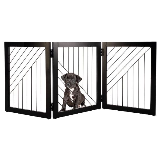 Picture of Pet Gate - 3-Panel Indoor Folding Dog Gate for Stairs or Doorways - 54x24-Inch Freestanding Pet Fence for Cats and Dogs by PETMAKER (Black)
