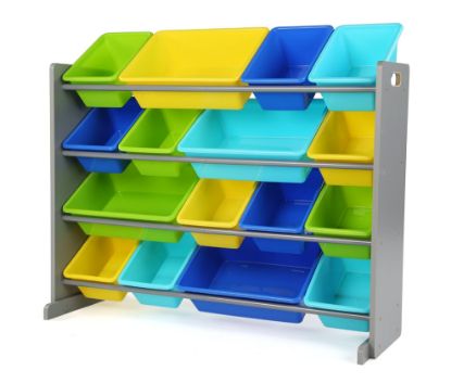 Picture of Humble Crew Supersized Toy Storage Organizer with 16 Removable Bins, Grey/Blue/Green/Yellow - Large Toy Storage for Toddlers Ideal for Kids' Rooms, Playrooms, and Nurseries - Modern Toy Bins for Kids