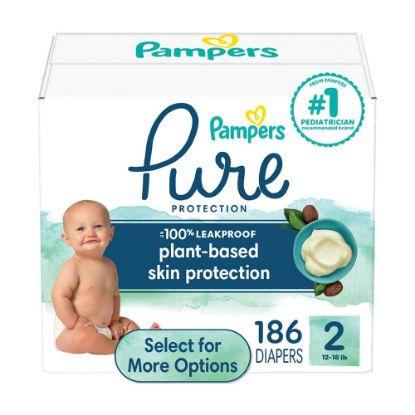 Picture of Pampers Pure Baby Diapers, Size 2 (12-18 lbs), 186